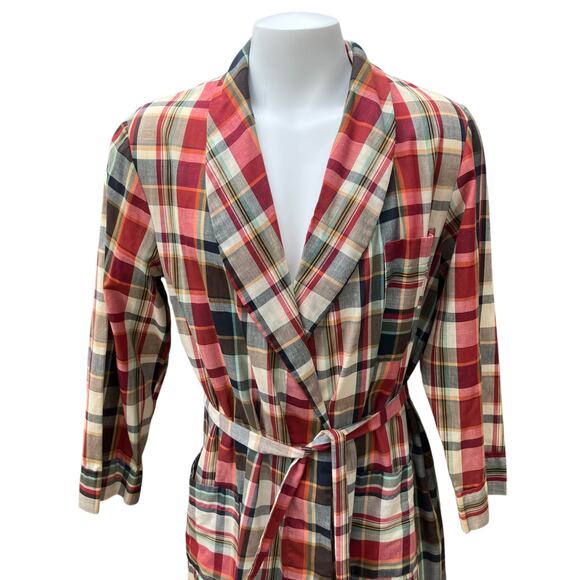 VTG Rabhor Robe One Size Belted Red Plaid Lightweight Cotton Blend  Loungewear - Picture 3 of 14